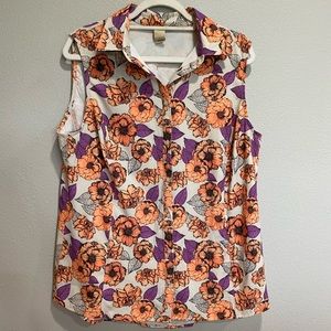 Duluth Trading Co Sleeveless Button Down Shirt White Cream